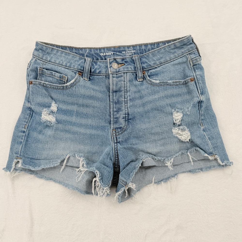 Old Navy OG Straight Shorts Womens 6 Blue Excellent High Rise Cutoff Distressed